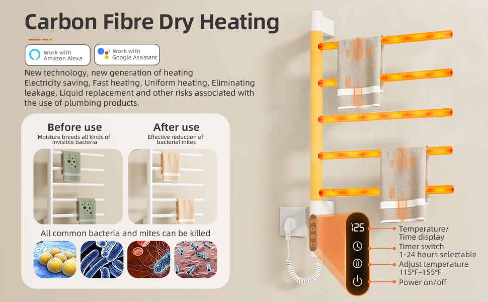 Smart Heated Towel Rack With Wi-fi Control And Rotating Bars_voghion.com